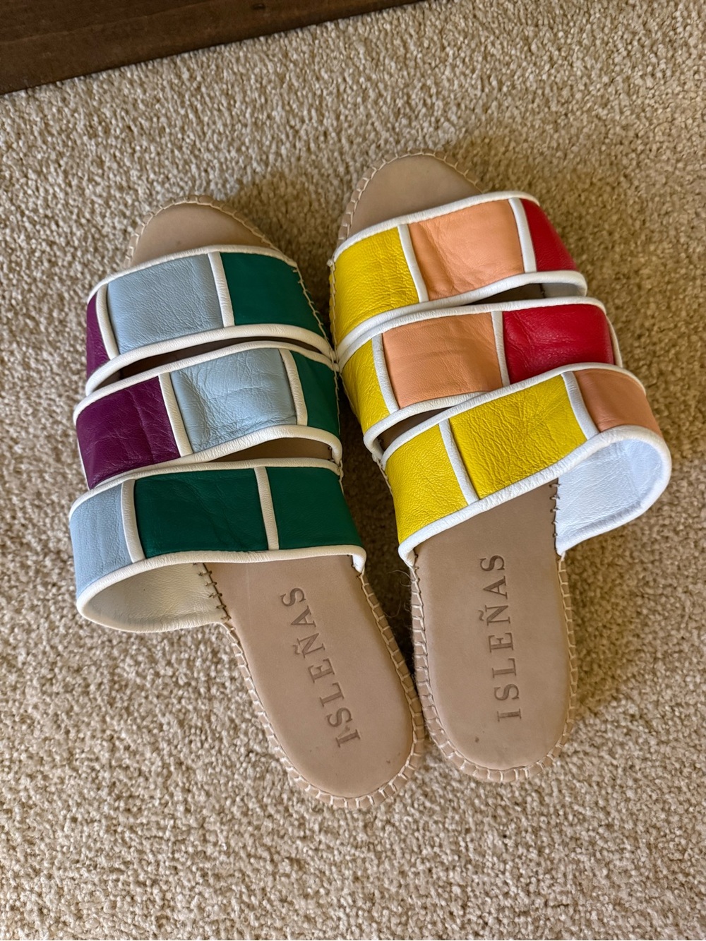 Multi-Color Leather Slide Sandals - Rainbow Straps